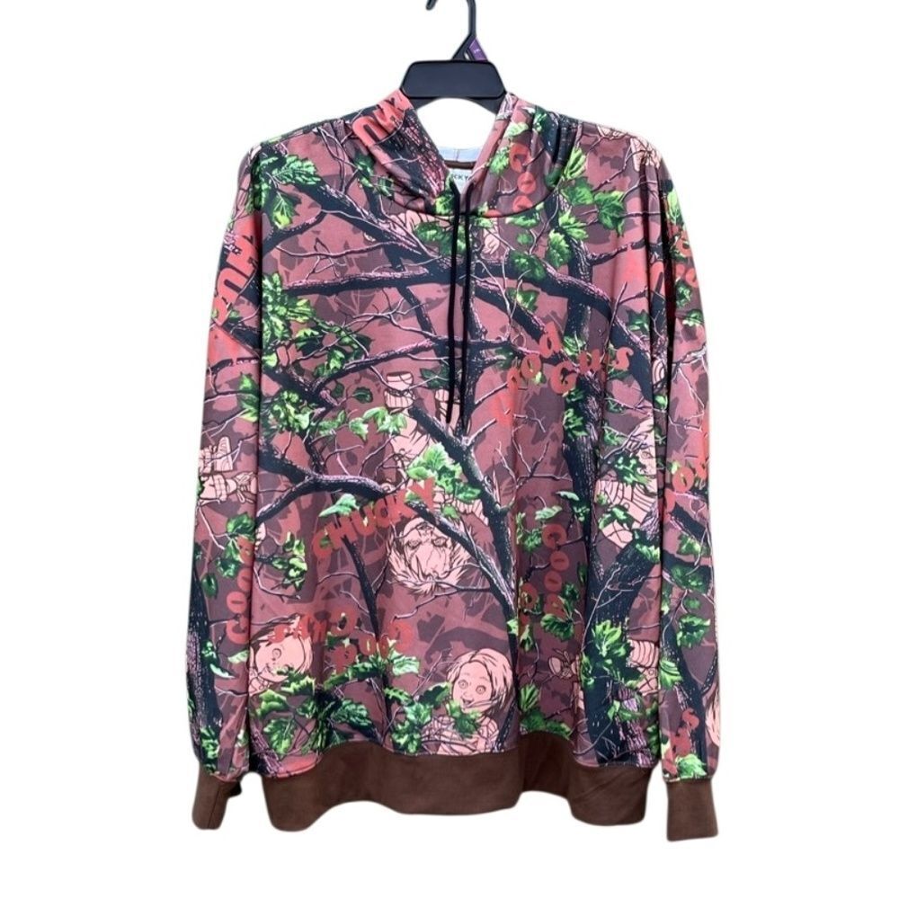 Men's Chucky in Camo Graphic Fleece Hoodie Sweatshirt Size 2XL